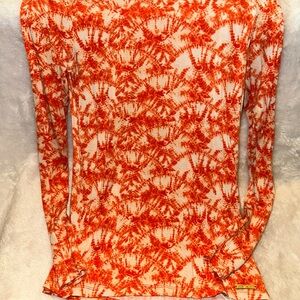 Michael Kors Orange and White Tie-Dye Long Sleeve Top NWOT